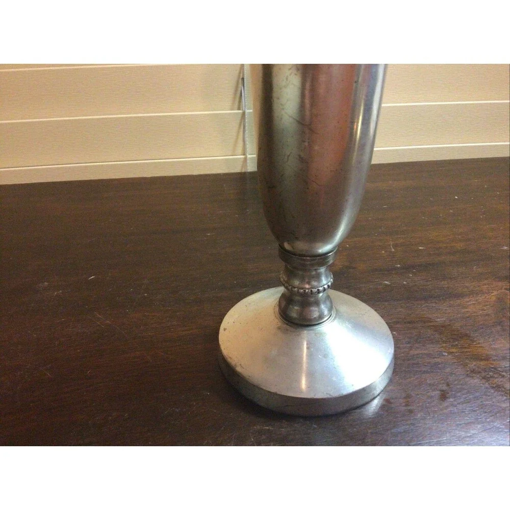 Pottery Barn Pewter Metal Brass Tall Large Pedestal Cylinder Vase Urn 10.25”